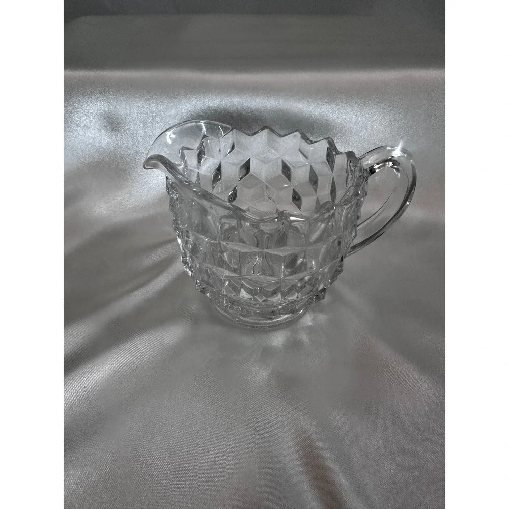Fostoria‎ American Clear Glass 2 Cream and Sugar Sets Cube Pattern